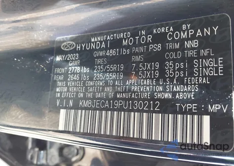 2023 Hyundai Tucson Hybrid Limited from USA, damaged, VIN KM8JECA19PU130212